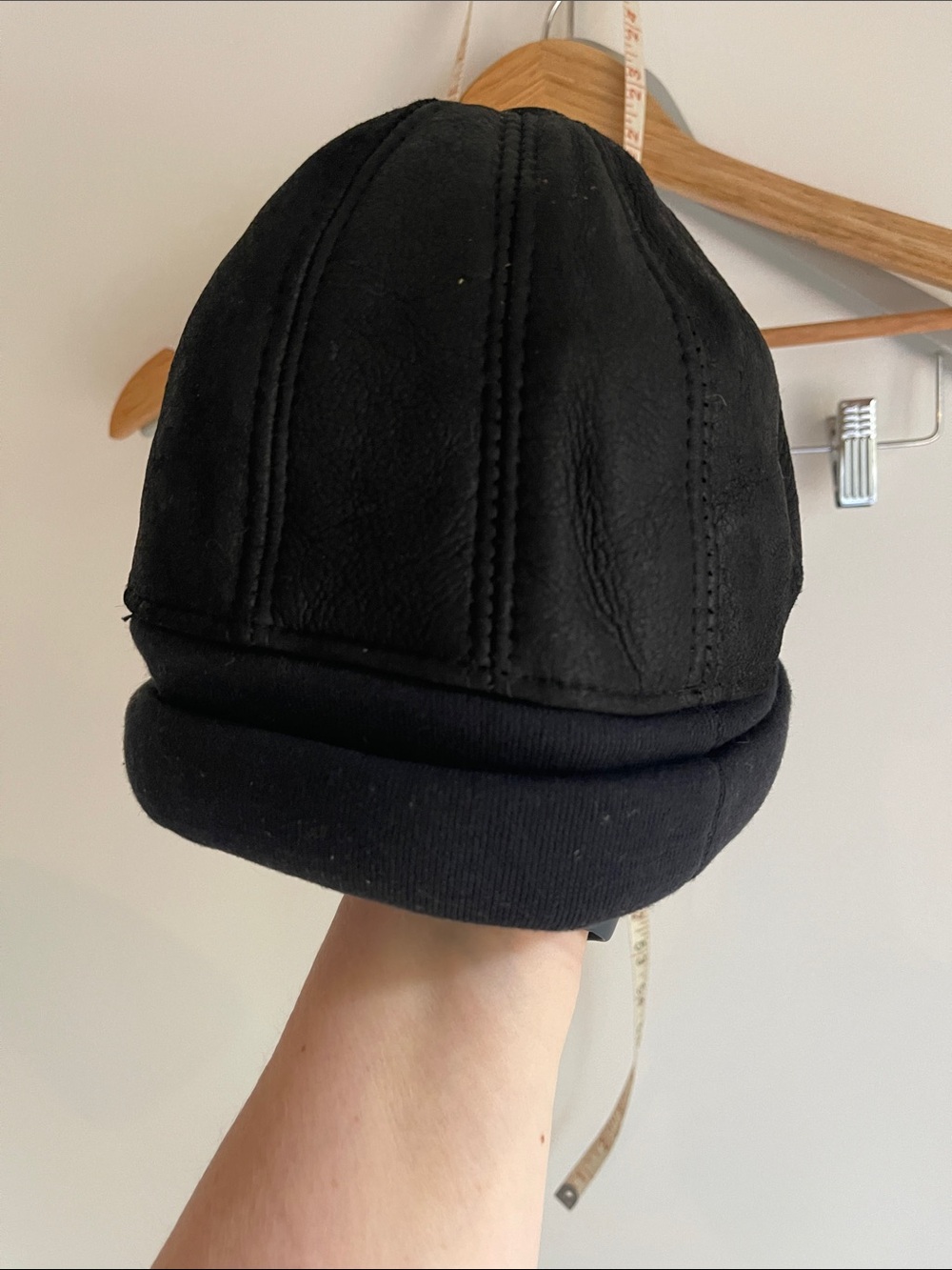 Vintage Leather Beanie Cap Lined Winter Toque, Paneled Leather Docker Skullcap